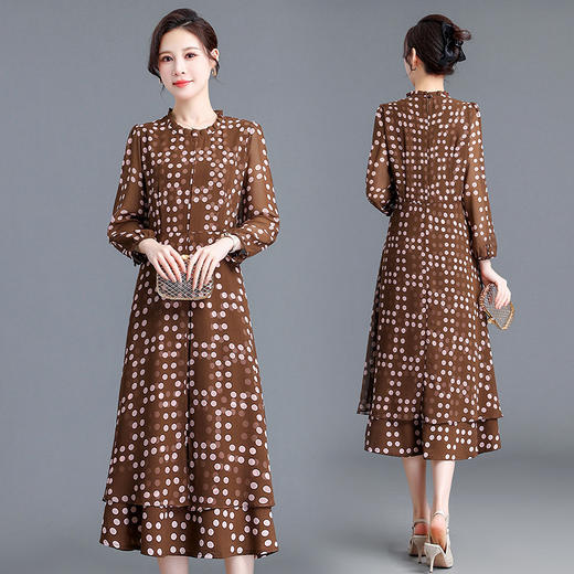 QYMYX-SYK2303-Y薄款雪纺连衣裙长袖裙2023春夏季新款假两件宽松休闲中长裙 商品图2