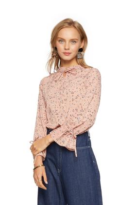SUMMER & SAGE 粉色印花喇叭袖上衣 5598