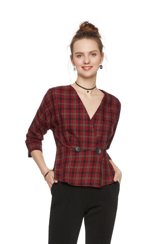 Bershka 围裹式V领格纹上衣 5407 商品图0