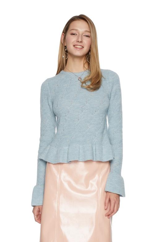 URBAN REVIVO 荷叶边浅蓝色毛衫 5814 商品图0