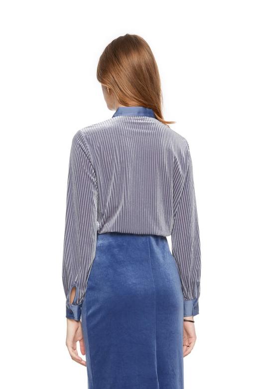 OSA欧莎 灰蓝天鹅绒系带衬衣 5129 商品图1