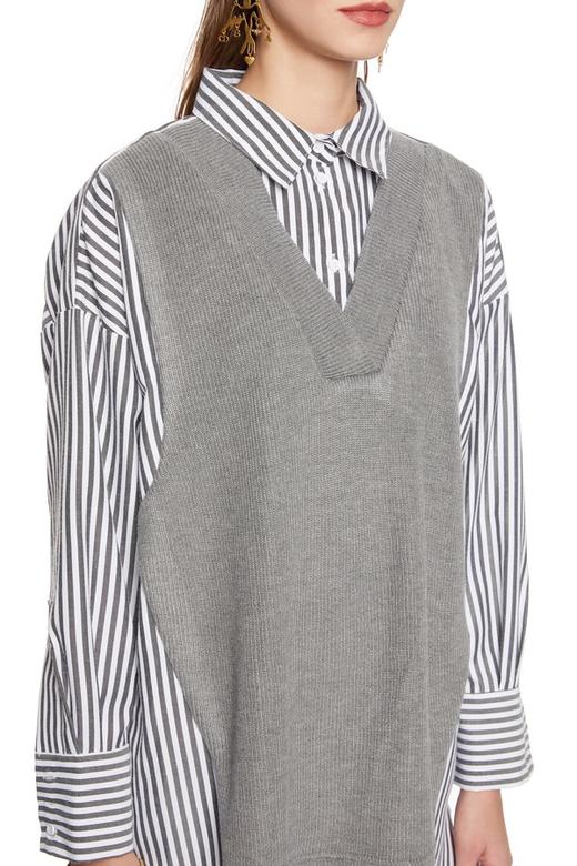 HAYES 假两件灰色条纹衬衣 5457 商品图2