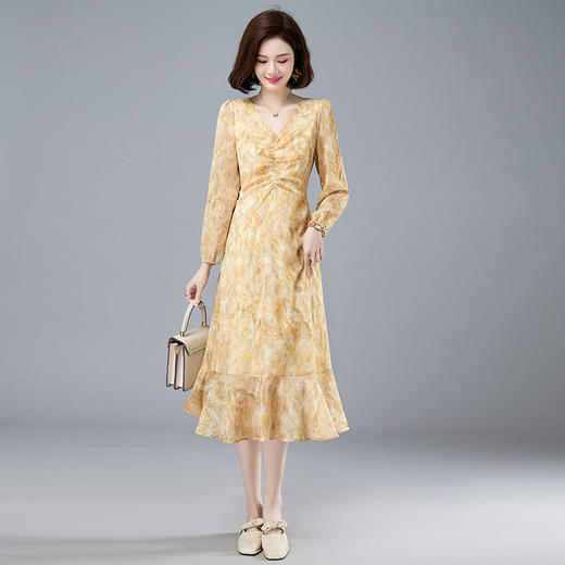 法式复古，新款长袖中长款碎花裙修身显瘦设计感小众连衣裙女春HR-WM89079 商品图0
