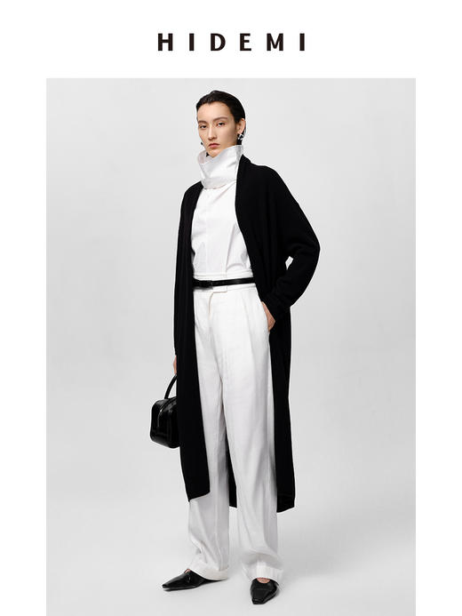 HIDEMI 美利奴羊毛系列慵懒系廓形针织长款外套 黑色/灰色/乳白色 商品图3