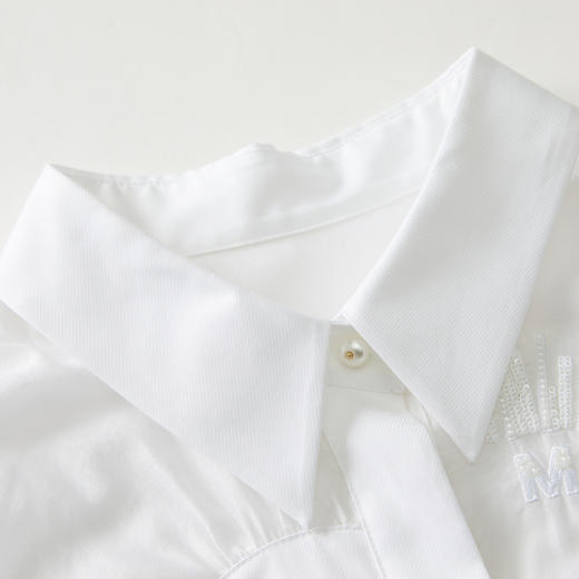 谜底短袖纯棉连衣裙2023夏款通勤H型显瘦珠片绣花中长裙235ML6050 商品图3