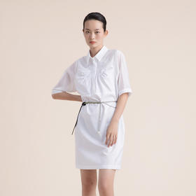 谜底短袖纯棉连衣裙2023夏款通勤H型显瘦珠片绣花中长裙235ML6050