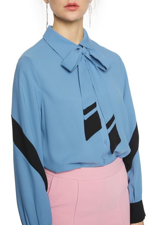 AVA 蝴蝶结系带拼色衬衣 5360 商品图2