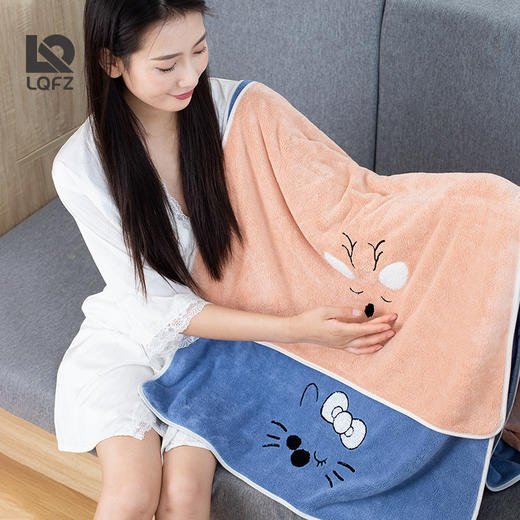 「五款配色！毛巾+浴巾套装」珊瑚绒浴巾成人款卡通刺绣吸水浴巾居家布艺可爱婴儿裹巾浴巾 商品图2