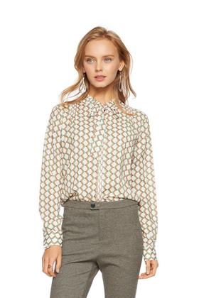 SUMMER & SAGE 拼色锯齿纹系带衬衣 5599