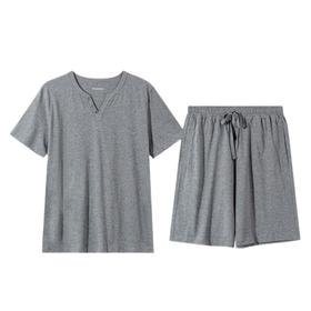 【全棉居家外穿】SCHIESSER舒雅男装圆领短袖五分裤100%棉绅士领可外穿基本家居服套装35/21048H