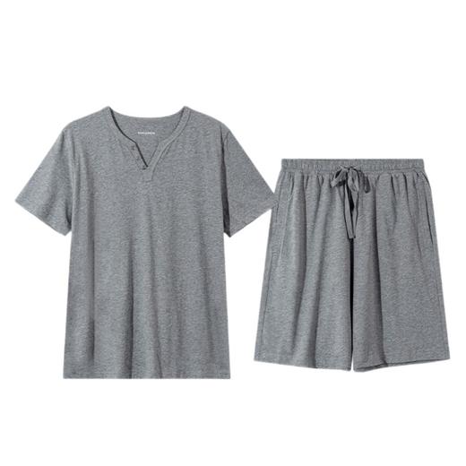 【全棉居家外穿】SCHIESSER舒雅男装圆领短袖五分裤100%棉绅士领可外穿基本家居服套装35/21048H 商品图0