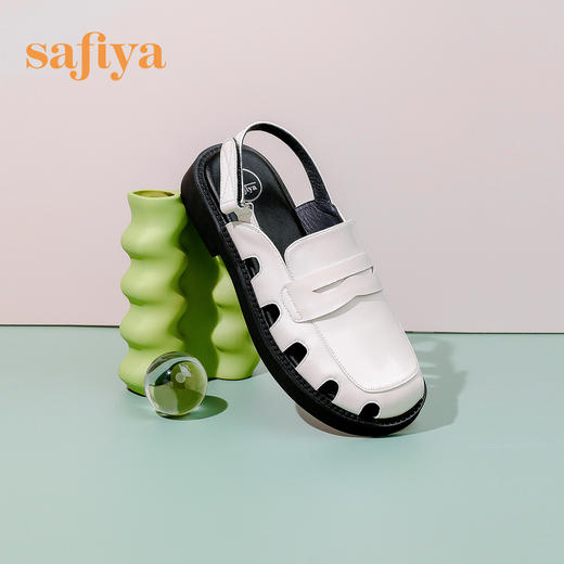 Safiya/索菲娅 新潮设计感2023年春季新款洞洞包头后空小众粗跟凉鞋 SF32115001 商品图5