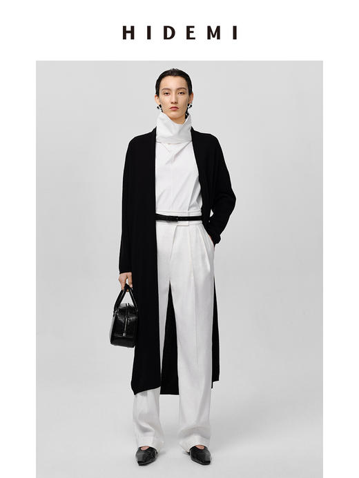 HIDEMI 美利奴羊毛系列慵懒系廓形针织长款外套 黑色/灰色/乳白色 商品图0
