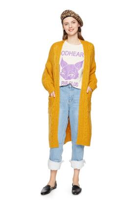 OSA欧莎 简约黄色毛衫长外套 5131