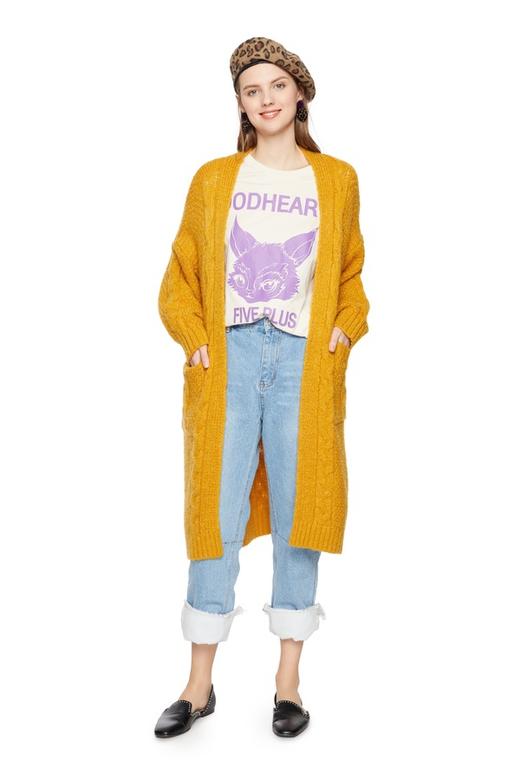 OSA欧莎 简约黄色毛衫长外套 5131 商品图0