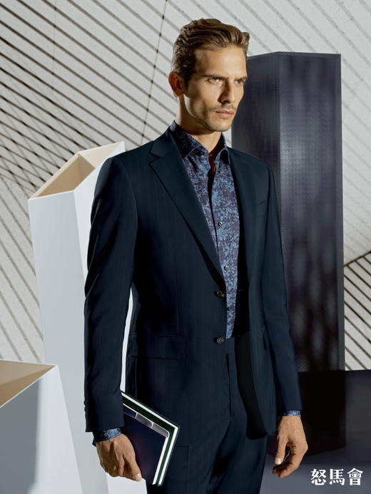 Stylbiella 澳洲美丽诺羊毛自然弹蓝色宽条纹全麻衬套装 商品图0