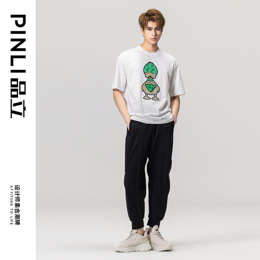 PINLI品立2023夏季新款男士圆领贴布烫钻短袖T恤上衣BG231111056 商品图2