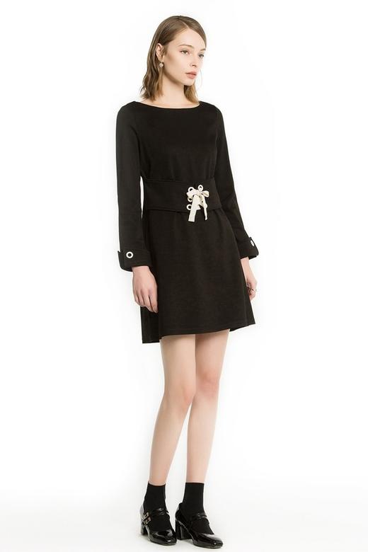 LILY 黑色圆领大腰封连衣裙 1229 商品图1