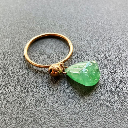 冰种阳绿翡翠莲蓬戒指18k玫瑰金镶嵌 商品图7