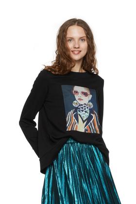 HAYES 人物印花黑色T恤 5548