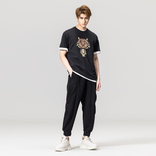 PINLI品立2023夏季新款圆领贴布烫钻短袖T恤男士上衣BG231111057 商品图4