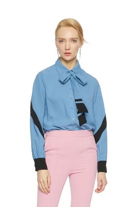 AVA 蝴蝶结系带拼色衬衣 5360