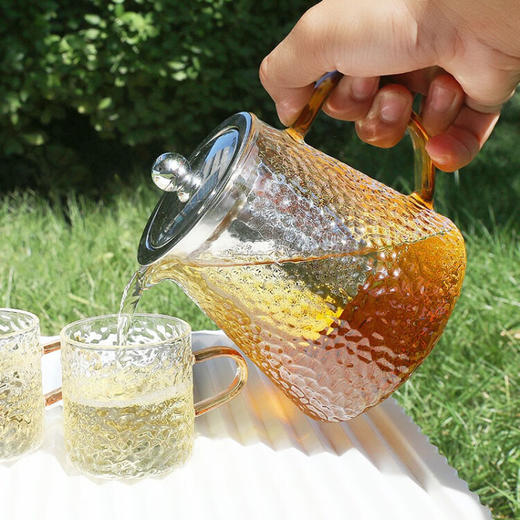 【6F】利快 凉水壶冷水壶耐热玻璃水瓶大容量耐高*用茶壶凉白开水壶 锤纹套装（1壶+2杯） 商品图1