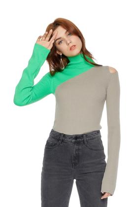 JNBY江南布衣 拼色挖肩修身毛衣 5666