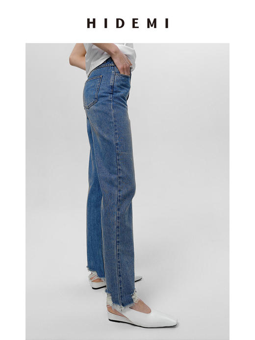 HIDEMI 可再生丹宁环保系列水洗做旧毛边牛仔裤 商品图2