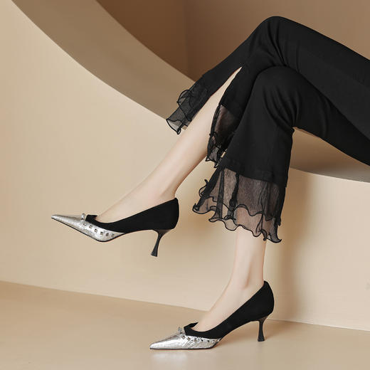 性感优雅，尖头蛇皮铆钉浅口单鞋ZF3529 商品图7