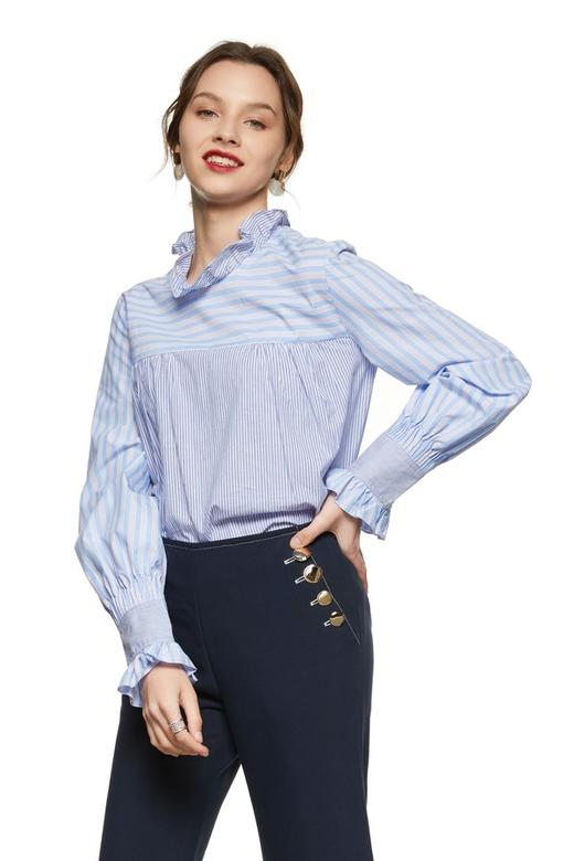 MIND BRIDGE 条纹拼接花边领上衣 5501 商品图0