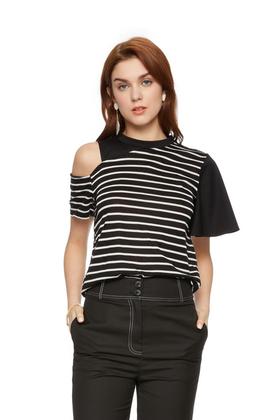 AVA 不对称露肩条纹T恤 5723