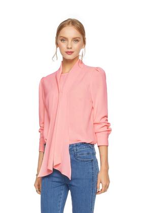 SUMMER & SAGE 粉色飘带雪纺衬衣 5919