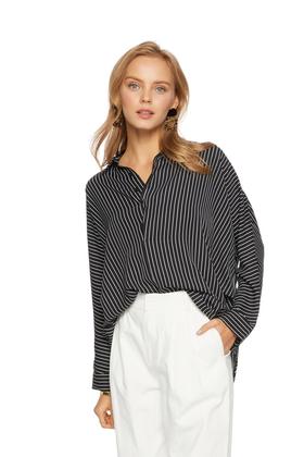 AVA 不规则黑白条纹衬衫 5696