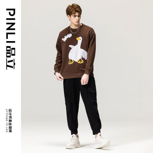 PINLI品立春季新款男士贴布绣圆领套头休闲卫衣潮BG231109028 商品图2