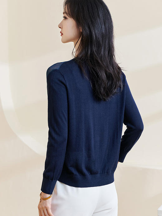 剩S/M/L 米思阳2024秋季新款设计感拼接透视薄款上衣花纹长袖针织衫女0990 商品图3