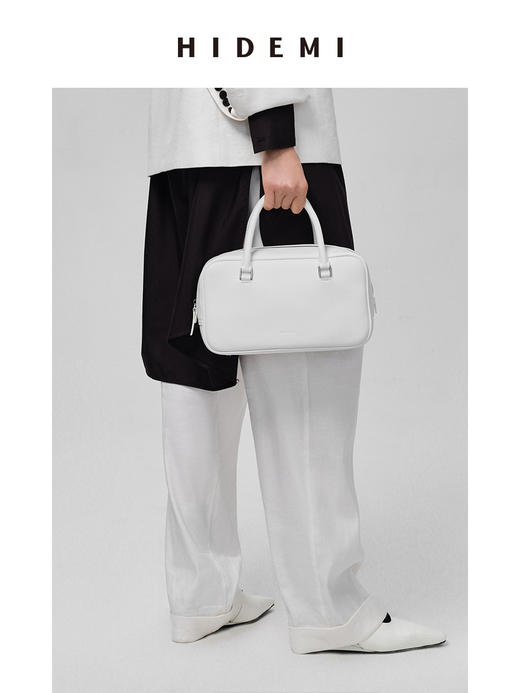 HIDEMI 牛皮波士顿包 白色/烟草灰绿 商品图3
