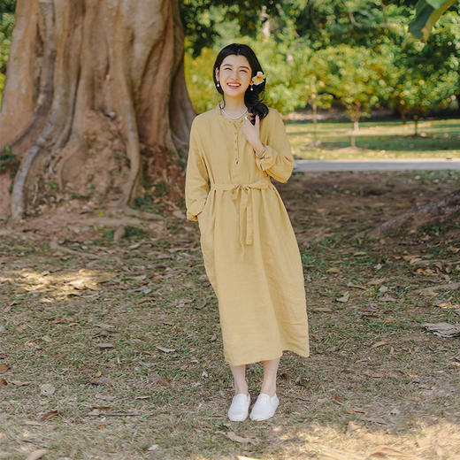 * 绽放116朵/茧型可拆卸腰带亚麻连衣裙 商品图6