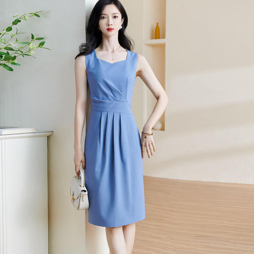 剩S 【 现货直发】米思阳2024夏季新款压褶收腰修身裙子气质温柔无袖背心连衣裙0546 商品图0