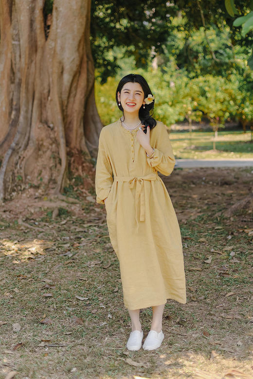 * 绽放116朵/茧型可拆卸腰带亚麻连衣裙 商品图5