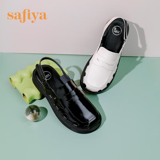 Safiya/索菲娅 新潮设计感2023年春季新款洞洞包头后空小众粗跟凉鞋 SF32115001 商品图0