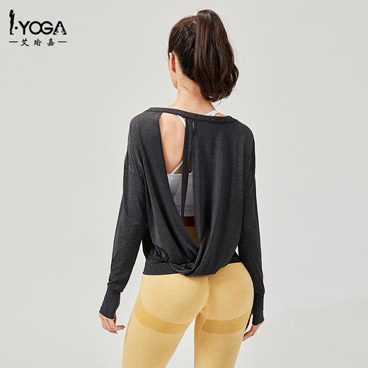IYOGA长袖罩衫时尚外搭性感露背套指设计显瘦凸显气质轻薄透气宽松版型T044 商品图3
