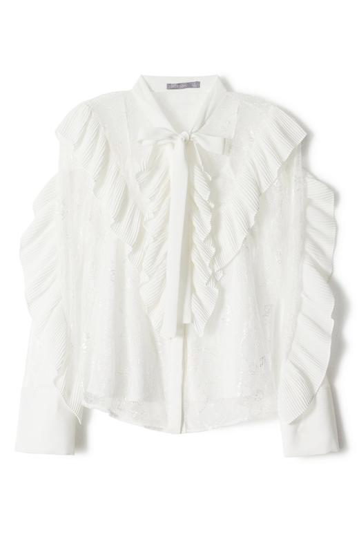 OCTAVIA 蕾丝拼接荷叶边系带衬衣 5955 商品图4