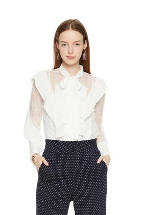 OCTAVIA 蕾丝拼接荷叶边系带衬衣 5955