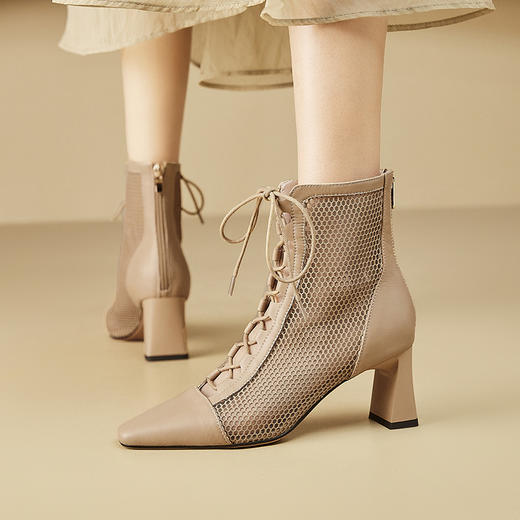 镂空绑带性感网纱罗马粗跟短靴CZ-C387 商品图3