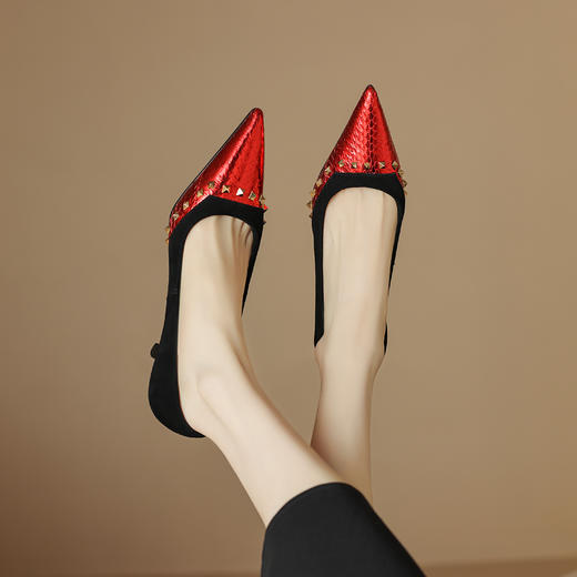 性感优雅，尖头蛇皮铆钉浅口单鞋ZF3529 商品图10