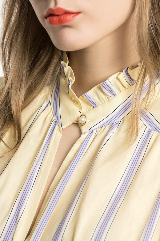 AVA 嫩黄色褶裥立领衬衫 1689 商品图4