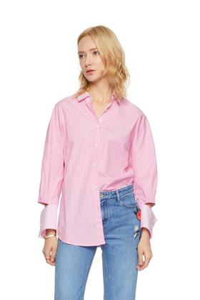 SUMMER & SAGE 开口设计条纹衬衣 5610