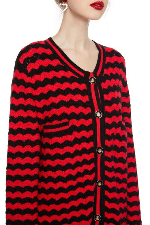 WEN&VI 拼色波浪条纹针织开衫 5539 商品图2