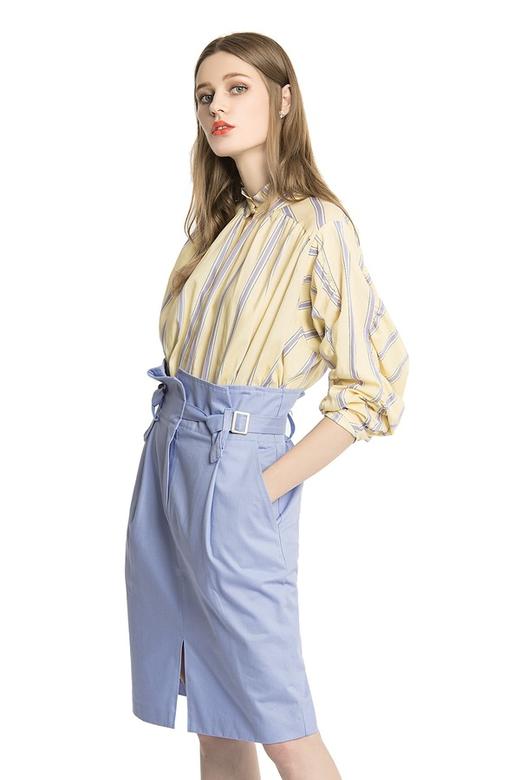 AVA 嫩黄色褶裥立领衬衫 1689 商品图2